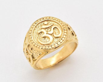 Gold Om Ring, Buddhist Ring, Gold Vermeil Ring, Meditation Ring, Symbolic Ring, Om Signet Ring, Ohm Ring, Sterling Silver Om, Aum Ring, 925