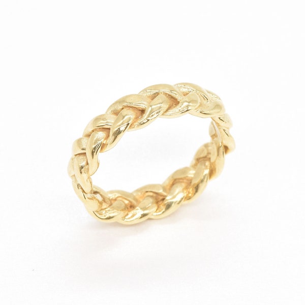 Jonc tressé en or, bague à maillons, chaîne corde, alliance tressée, bague à maillons cubaine, bague pour homme, cadeau pour lui, or vermeil 18 carats