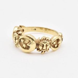 Sun and Moon Band, Gold Astrology Ring, Celestial Ring, Moon Ring, Symbolic Ring, Boho Band, Vintage Gold Ring, Gift For Her, Moon Star Ring