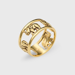 Gold Elefant Ring, Künstlerring, Elefanten Band, Vergoldetes Band, Tierring, Vergoldeten Ring, Elefantenring, Breiter Ring, 925 Gold Vermeil
