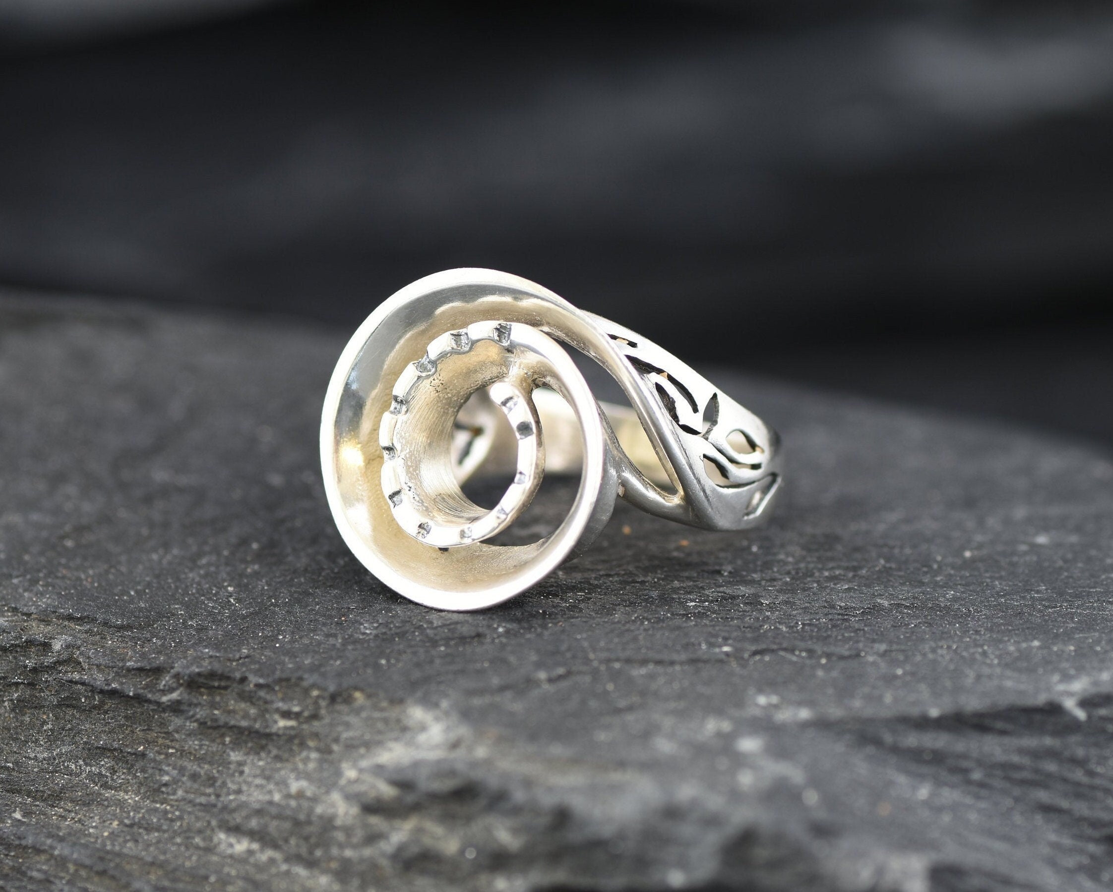 Scvle Ring Silver Shell Ring, Shell Ring, Swirl Ring, Spiral Ring, Round Ring ...