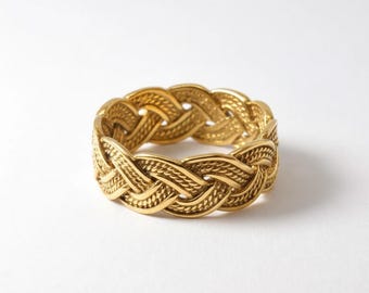 Gold Braided Band Ring Woven Gold Vermeil Unisex Ring Gift for Him & Her Unique Boho Band