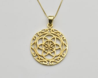 Celtic Flower Pendant, Flower of Life, Seed of Life Pendant, Celtic Necklace, Circle of Life, Filigree Flower Pendant, Silver Necklace