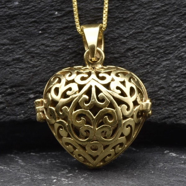 Pendentif coeur médaillon en or, collier coeur en or, coeur en filigrane d'or, médaillon en filigrane d'or, coeur vintage en or, pendentif en or