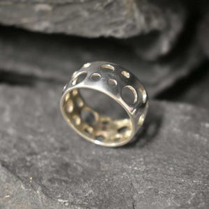 Silver Holes Ring, Sterling Silver Ring, Wide Silver Band, Holes Ring, Solid Silver Ring, Silver Statement Band, Artistic Ring, Cheese Ring