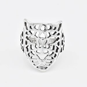 Silver Jaguar Ring, Jaguar Head Ring, Animal Theme Ring, Jaguar Cocktail Ring, Cut Out Jaguar Ring, Jaguar Warrior Ring, 925 Sterling Silver