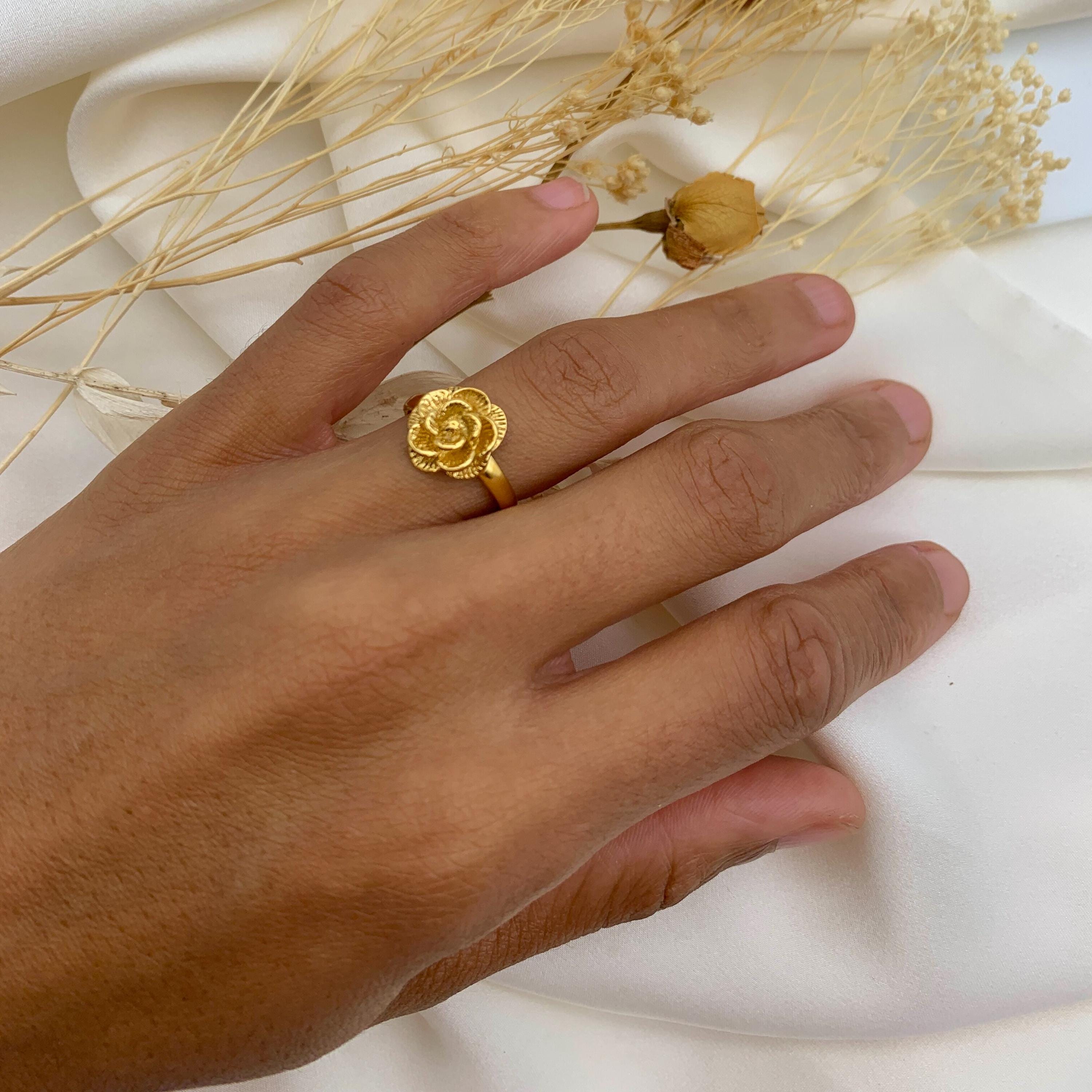 Flower Design Gold Ring Gold Flower Ring, Flower Ring, Small 