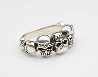Silver Skull Ring, Skeleton Ring, Silver Gothic Ring, Skull Head Ring, Skull Band, Unisex Silver Ring, Punk Ring, Silver by Adina