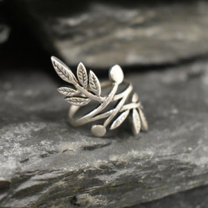 Silver Leaf Ring, Silver Branch Ring, Bohemian Ring, Long Silver Ring, Vintage Ring, Statement Ring, Log Ring, Leaf Ring, Solid Silver Ring image 7