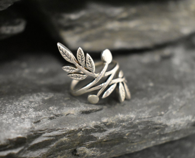 Silver Leaf Ring, Silver Branch Ring, Bohemian Ring, Long Silver Ring, Vintage Ring, Statement Ring, Log Ring, Leaf Ring, Solid Silver Ring image 7