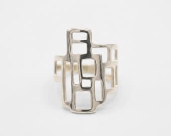 Geometric Ring, Statement Ring, Solid Silver Ring, Long Ring, Tower Ring, Rectangle Ring, Abstract Ring, 925 Silver Ring, Unique Shape Ring