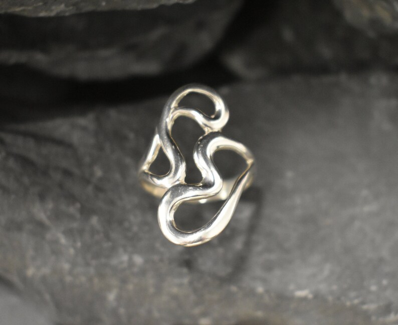 Abstract Heart Ring Solid Silver Ring Unique Silver Ring Tangled Ring Long Artistic Ring Statement Ring Abstract Ring Asymmetric Ring