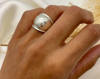 Chunky Silver Dome Ring, Wide Sterling Statement Band,Minimalist, Statement Band, Chunky Ring, Dome Band, Big Dome Ring, Solid Silver Ring