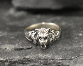 Lion Ring, Silver Lion Ring, Solid Silver Ring, Lion Head Ring, Leo Ring, Majestic Lion Ring, Anima Jewelry, Roaring Lion Ring, Vintage Ring