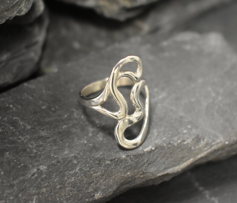 Abstract Heart Ring Solid Silver Ring Unique Silver Ring Tangled Ring Long Artistic Ring Statement Ring Abstract Ring Asymmetric Ring