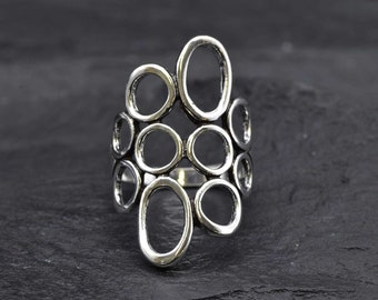 Large Bubble Ring, Artistic Ring, Retro Style Ring, Solid Silver Ring, Long Silver Ring, Unique Design Ring, Artisan Ring, Sterling Silver