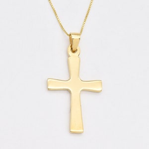 Gold Men&#39;s Cross Necklace, Plain Cross Pendant, Gold Cross Pendant, Religious Necklace, Christian Pendant, Christ Necklace,18k Gold Vermeil