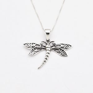 Large Dragonfly Necklace, Sterling Silver Dragonfly Pendant, Silver Insect Pendant, Nature Inspired Necklace, Dragonfly Statement Necklace