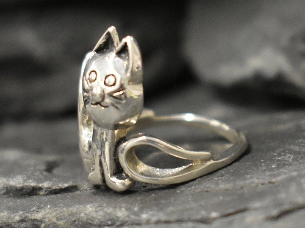 猫の指輪、シルバー猫の指輪、ソリッドシルバーの指輪、小さな猫の指輪