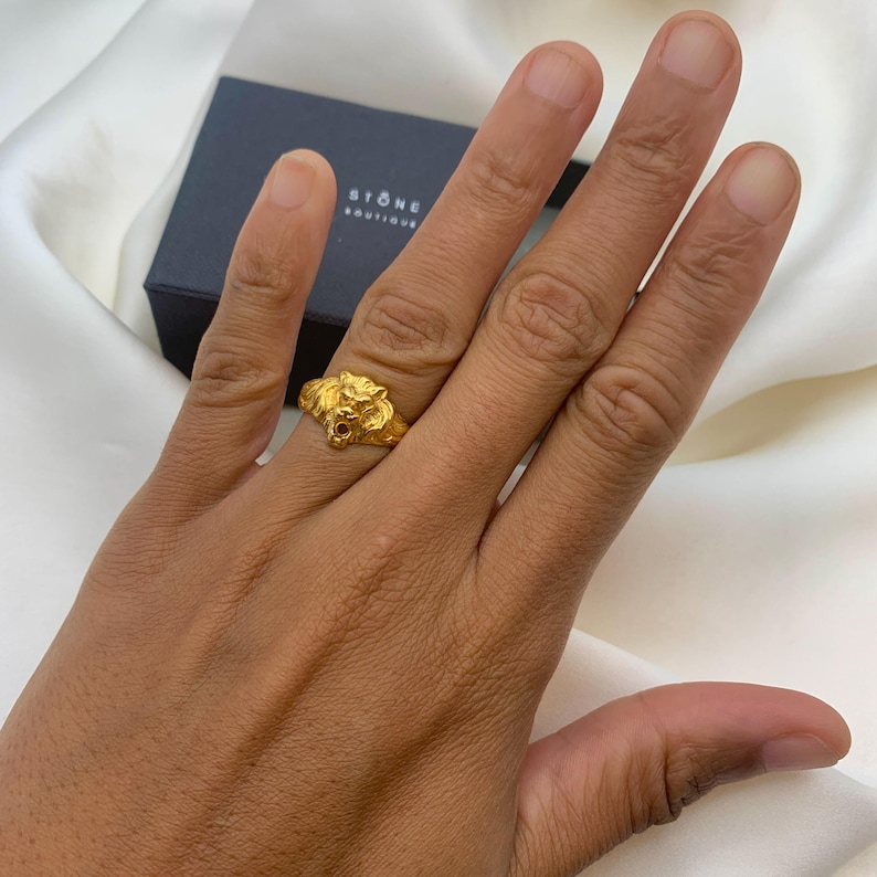 Gold Lion Ring, Gold Vintage Ring, Zodiac Ring, Antique Ring, Animal Ring, Artistic Ring, Statement Ring, Lion Head Ring, 18K Gold Plated image 7
