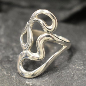 Tangled Ring, Abstract Ring, Long Artistic Ring, Solid Silver Ring, Statement Ring, Abstract Heart Ring, Asymmetric Ring, Unique Silver Ring