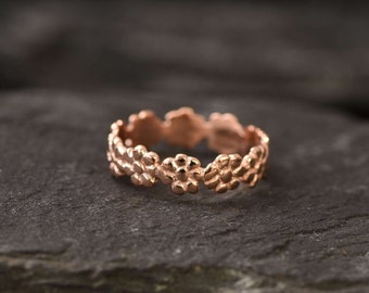 Daisy Eternity Ring, Rose Gold Band, Flower Band, Gold Plated Ring, Stackable Band, Daisy Band, Floral Ring, Dainty Band, Rose Gold Vermeil