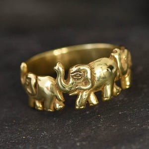 Gold Elephant Ring, Elephant Band, Gold Plated Band, Lucky Ring, Oriental Ring, Animal Ring, Vintage Band, Gold Boho Ring, Gold Vermeil Ring