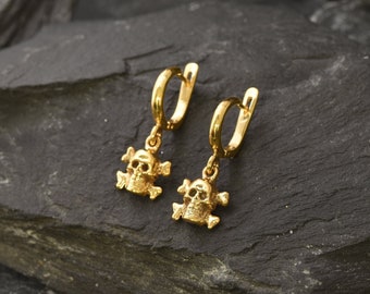 Gold Skull Earrings, Vintage Earrings, Gothic Earrings, Artisan Earrings, Antique Earrings, Skeleton Earrings, Gold Vermeil, 18K Gold Plated