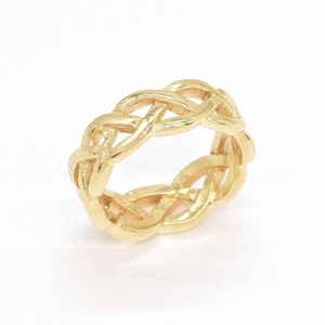 Gold Weaved Knot Band, Open Weave Celtic Ring, Vintage Pretzel Ring, Braided Wedding Band, Woven Celtic Knot, Mens Ring, 18k Gold Vermeil