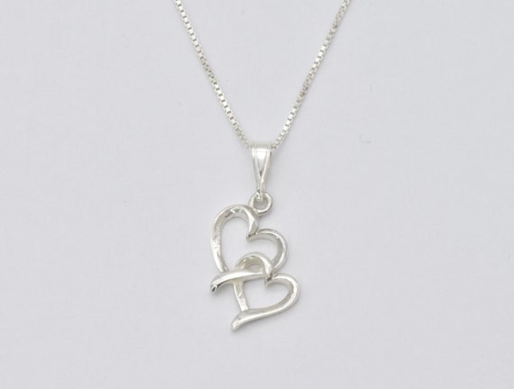 Twin Hearts Pendant, Silver Hearts Necklace, Interlocked Hearts