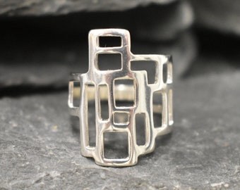 Geometric Ring, Statement Ring, Solid Silver Ring, Long Ring, Tower Ring, Rectangle Ring, Abstract Ring, 925 Silver Ring, Unique Shape Ring