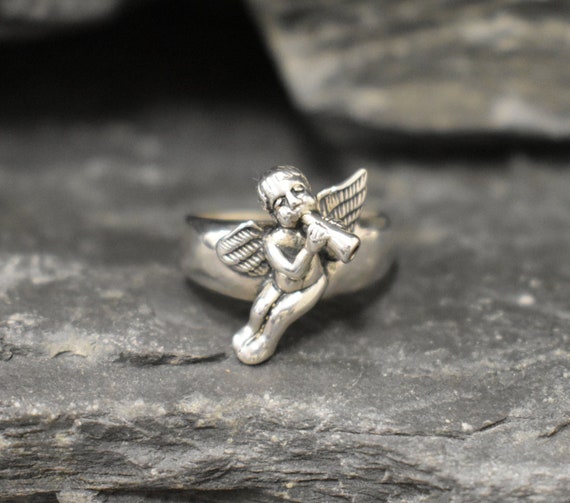 Sterling silver shop angel ring