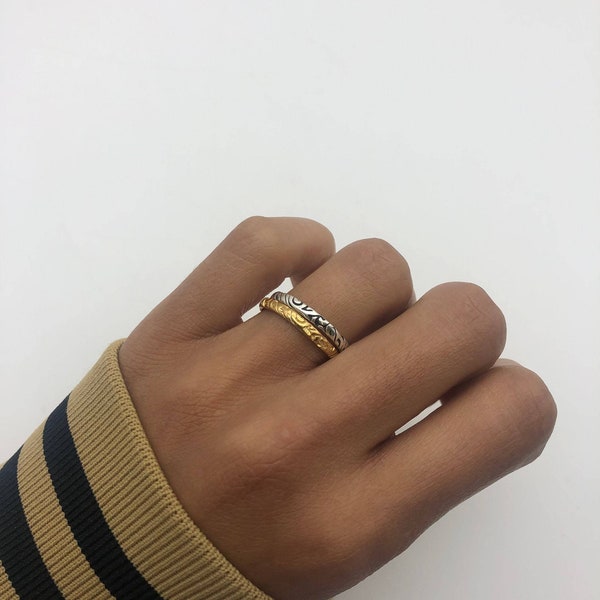 Dainty Gold Band, Embossed Ring, Boho Band, Stackable Ring, Gold Plated Ring, Tribal Band, Thin Gold Ring, Bohemian Band, Gold Vermeil Ring