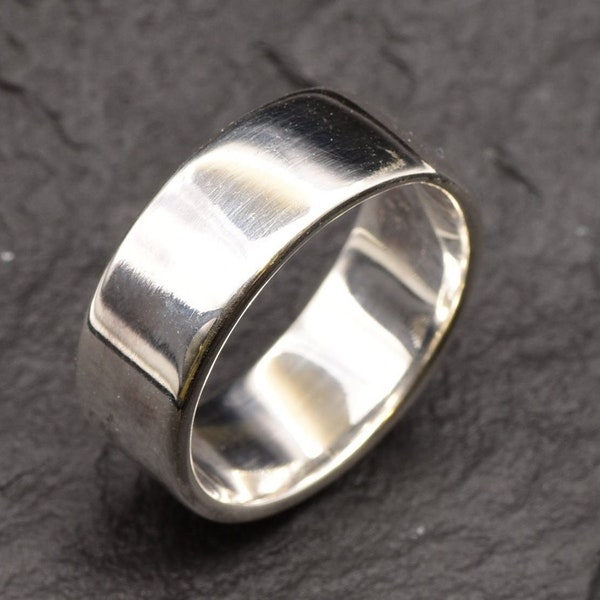 Dikke zilveren band, brede zilveren ring, trouwring, rechte zilveren band, dikke zilveren band, eenvoudige brede band, massief 925 sterling zilver