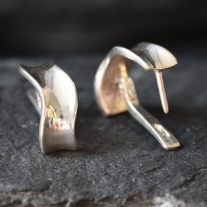 Silver Hoop Earrings, Curve Earrings, Minimalist Earrings, Wave Earrings, Thick Hoops, Half Hoops, Simple Hoops, 925 Silver Earrings image 7