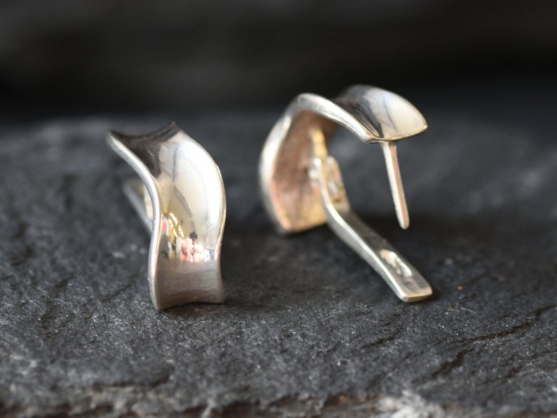 Silver Hoop Earrings, Curve Earrings, Minimalist Earrings, Wave Earrings, Thick Hoops, Half Hoops, Simple Hoops, 925 Silver Earrings image 7