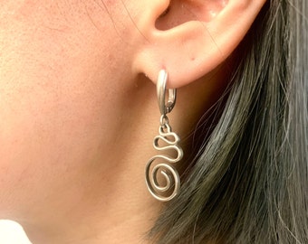 Silver Swirl Earrings, Long Dangling Earrings, Mandala Dangle Earrings, Sterling Silver Spiral Earrings, Drop Boho Earrings, Wire Earrings