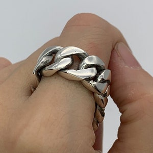 Chunky Chain Ring, Wide Chain Ring, Men&#39;s Chain Link Ring, Thick Chain Band, Chain Link Band, Unisex Ring, Gift for Him, Silver Chain Ring