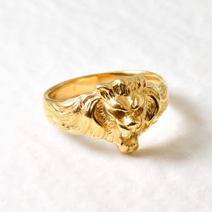 Gold Lion Ring, Gold Vintage Ring, Zodiac Ring, Antique Ring, Animal Ring, Artistic Ring, Statement Ring, Lion Head Ring, 18K Gold Plated image 3
