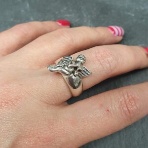 Angel Ring, Silver Angel Ring, Cupid Ring, Saint Ring, Statement Ring, Vintage Ring, Religious Ring, Sterling Silver Ring, Solid Silver Ring image 9