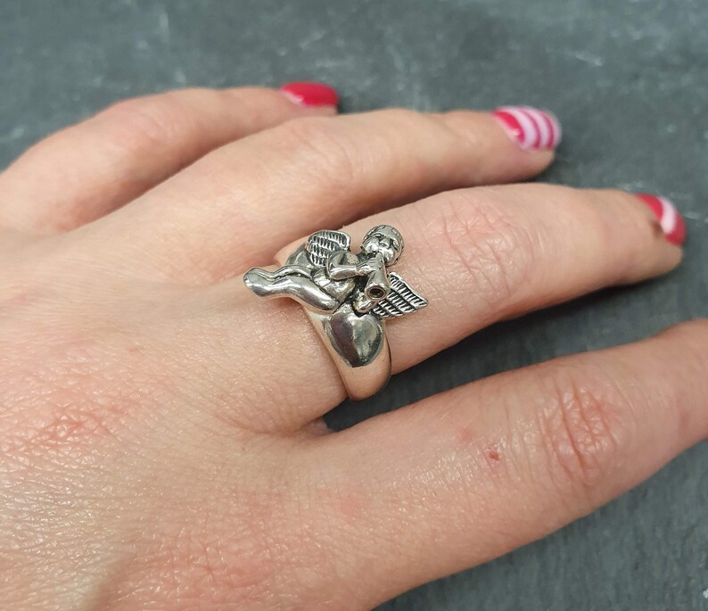 Angel Ring, Silver Angel Ring, Cupid Ring, Saint Ring, Statement Ring, Vintage Ring, Religious Ring, Sterling Silver Ring, Solid Silver Ring image 9