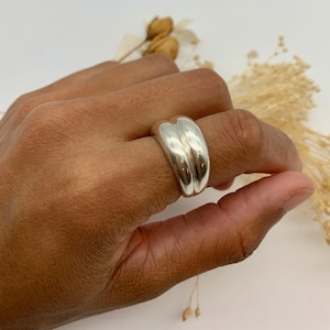 Double Layer Band, Thick Silver Ring, Chunky Ring, Dome Ring, Double Ring, Two Band Ring, Vintage Ring,Stackable Ring, Boho Ring