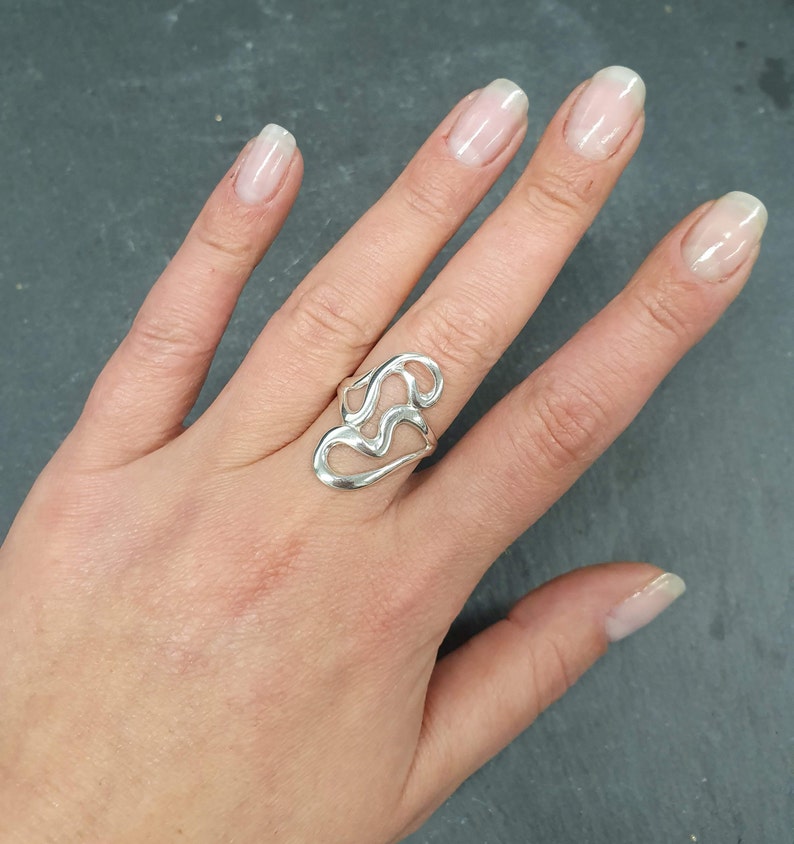 Abstract Heart Ring Solid Silver Ring Unique Silver Ring Tangled Ring Long Artistic Ring Statement Ring Abstract Ring Asymmetric Ring