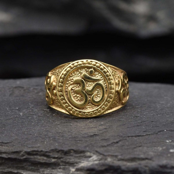 Gold Om Ring, Buddhist Ring, Gold Vermeil Ring, Meditation Ring, Symbolic Ring, Om Signet Ring, Ohm Ring, Sterling Silver Om, Aum Ring, 925