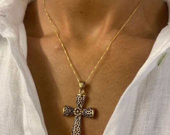 Celtic Cross Pendant, Floral Cross Pendant, Gold Cross Pendant, Men Cross Pendant, Gold Religious Pendant, Gift for Him, Gold Pendant