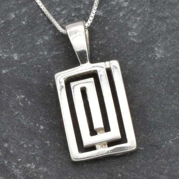 Square Pendant, Silver Pendant Necklace, Geometric Pendant, Modern Pendant, Silver Unique Pendant,Solid Sterling Silver, Minimalist Necklace