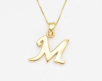 Gold Letter M Pendant, Letter Charm, Initial M Necklace, Alphabet Pendant, Capital Initial M, Minimalist Letter Pendant, Gold Initial