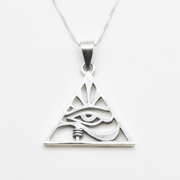 Colgante de ojo de pirámide, Ojo de Horus, Collar de ojos de plata, Ojo egipcio, Colgante de plata, Ojo de la Providencia, Colgante Ojo de Ra, Encanto de Horus