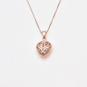 Heart Filigree Pendant, Puffed Celtic Necklace, Vintage Heart Pendant, Artistic Heart Charm, Rose Gold Jewelry, Antique Filigree Necklace