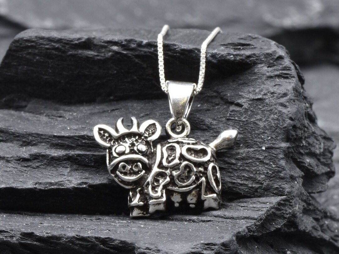 Cow Silver Necklace, Ox Pendant, Animal Silver Pendant, Cow Charm